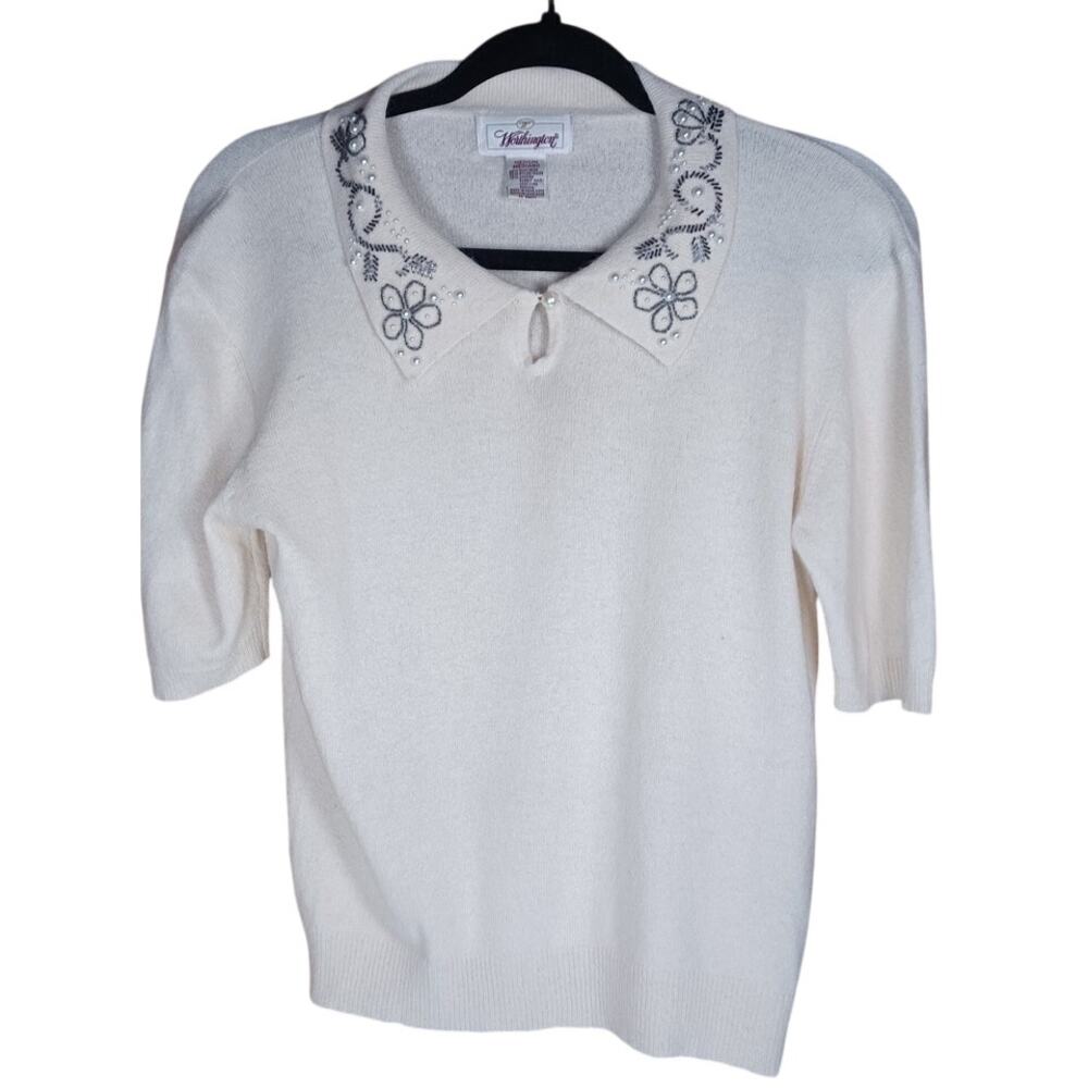 VTG Worthington Women's Medium Silk Angora Embellished Collar Sweater Old Money